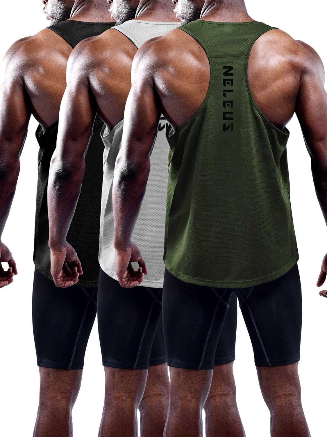 Men'S 3 Pack Workout Running Tank Top Sleeveless Gym Athletic Shirts,5080,Black/Grey/Olive Green,M